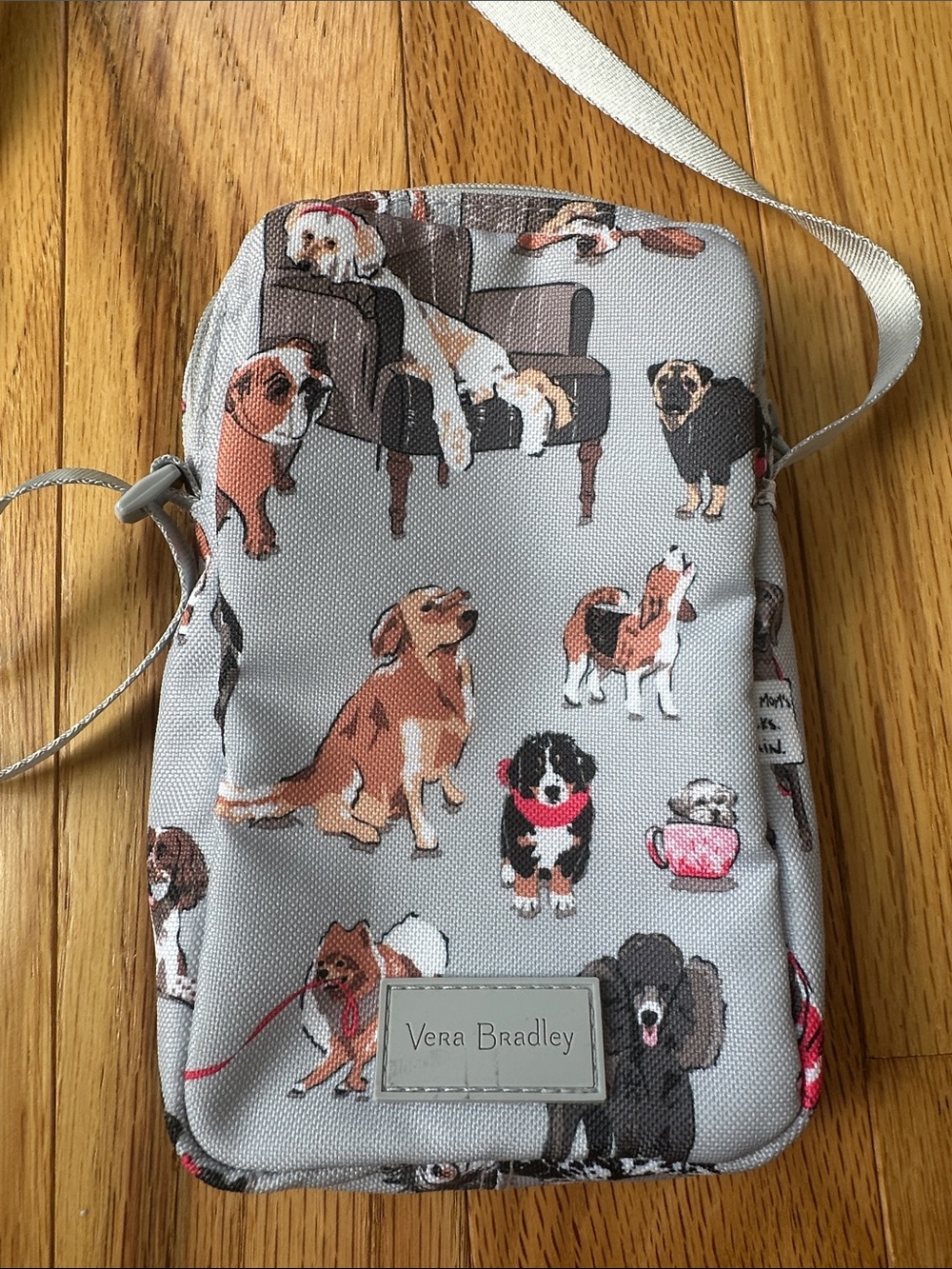 Vera Bradley Gray Dog Print Crossbody Pouch with Strap